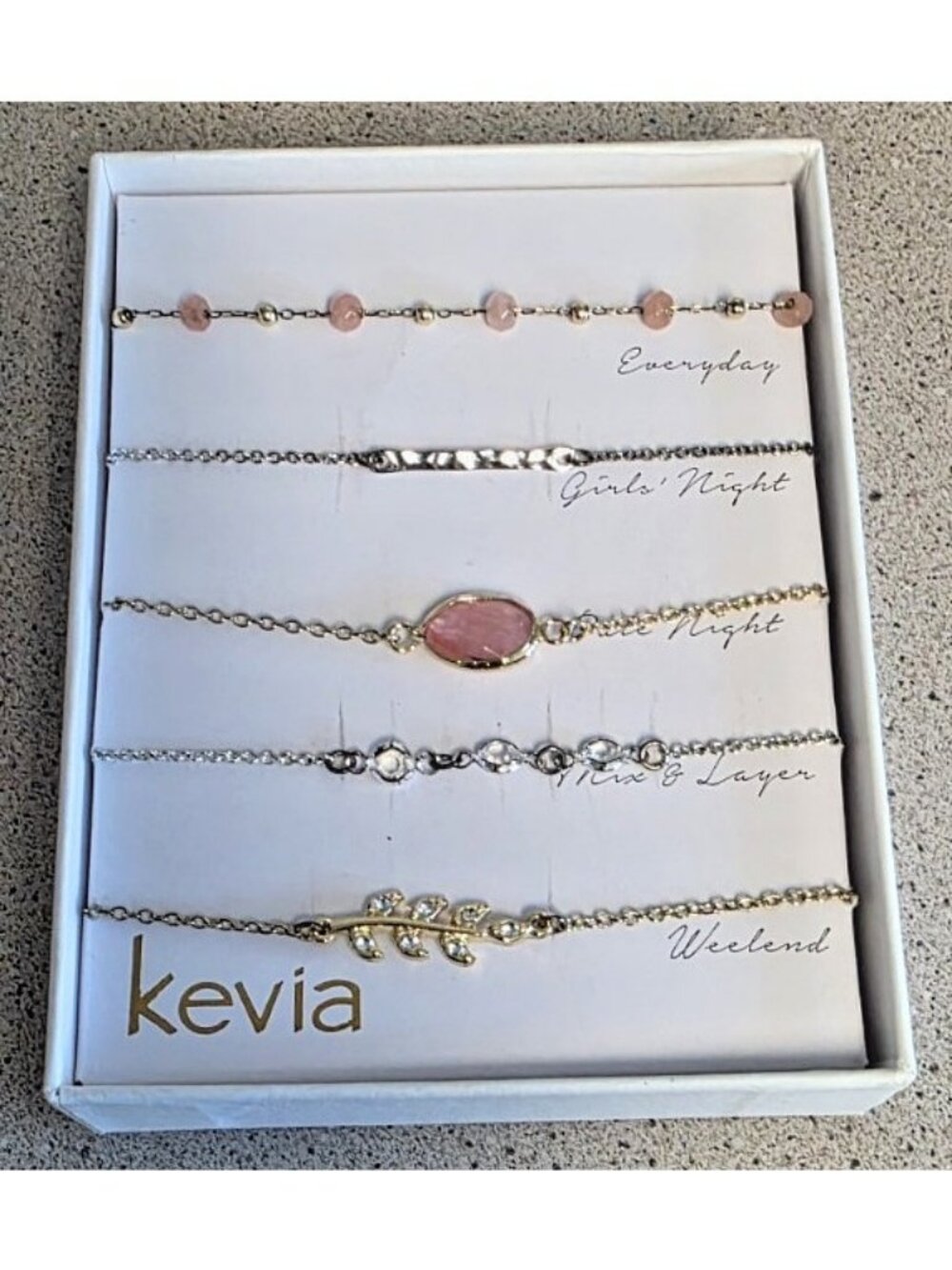 Kevia Sarah Five Piece Adjustable Bracelet Set Light Pink